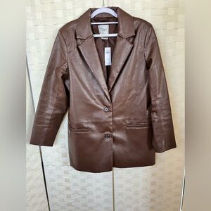 Abercrombie & Fitch Brown Vegan Leather Blazer